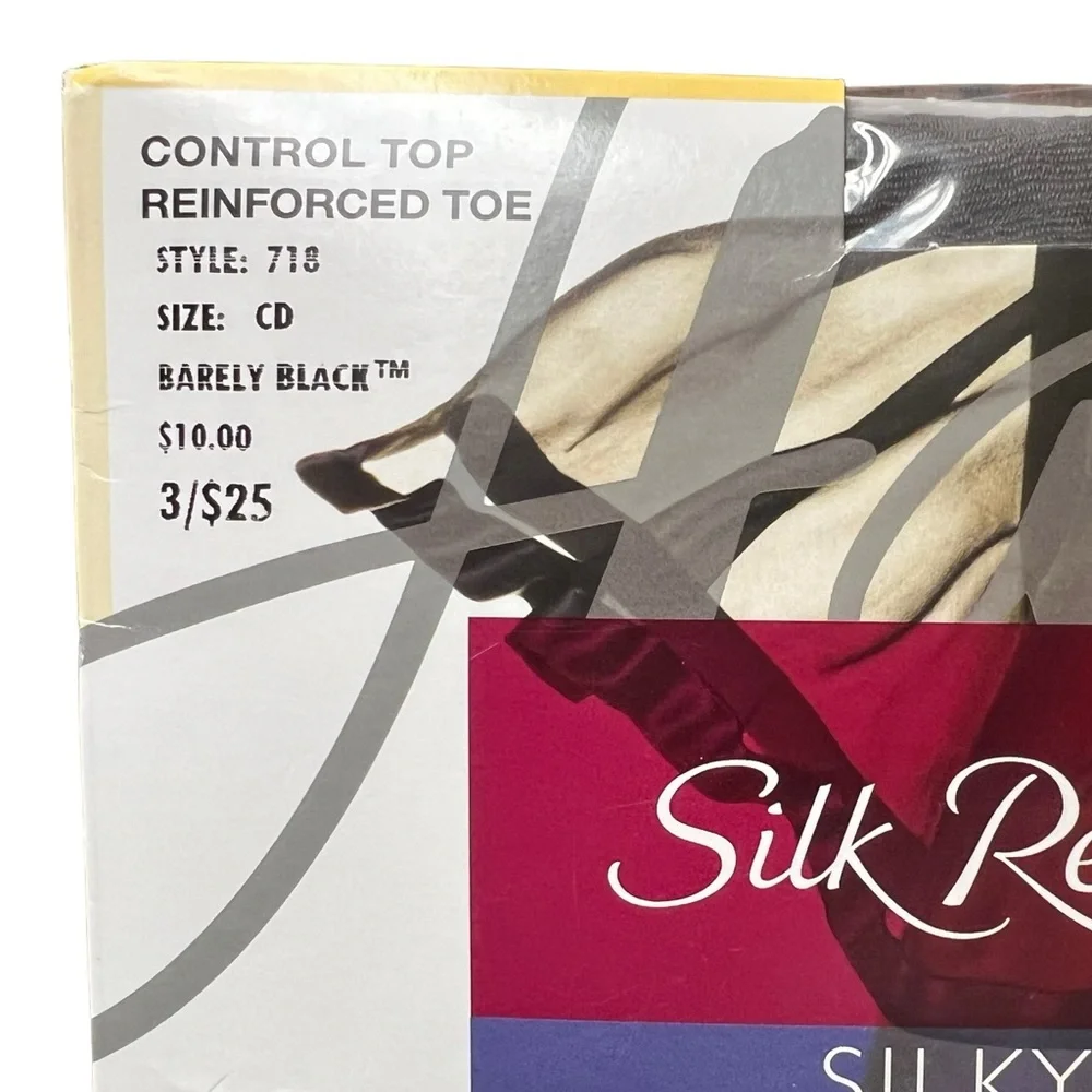 New Hanes Silk Reflections Sheer Control Top Size CD Barely Black Pantyhose
